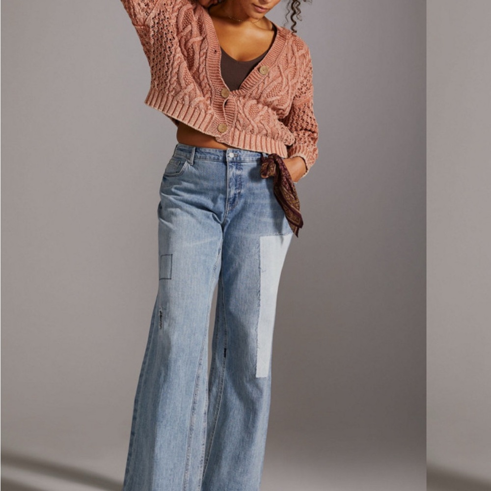 Pilcro by Anthropologie Laidback Flare patchwork jeans size 30 medium wash